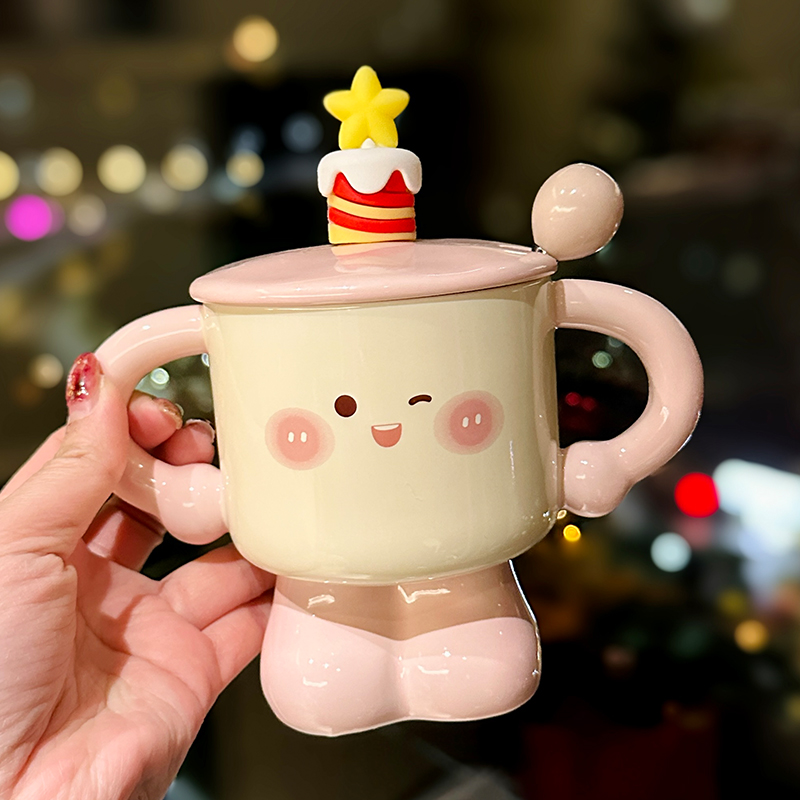 Cute Cake-Shaped Ceramic Mug with Lid and Spoon - Stylish Gift for Best Friends, Perfect for Tea and Coffee Lovers