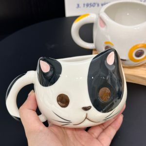 Cute Cartoon Ceramic Water Cup - Adorable Girl Heart Cat Mug for Home, Breakfast, Oatmeal - Soft and Healing Design