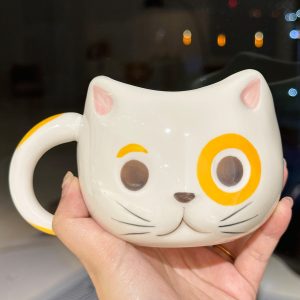 Cute Cartoon Ceramic Water Cup - Adorable Girl Heart Cat Mug for Home, Breakfast, Oatmeal - Soft and Healing Design
