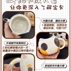 Cute Cartoon Ceramic Water Cup - Adorable Girl Heart Cat Mug for Home, Breakfast, Oatmeal - Soft and Healing Design