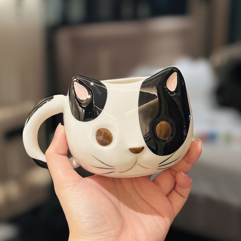 Cute Cartoon Ceramic Water Cup - Adorable Girl Heart Cat Mug for Home, Breakfast, Oatmeal - Soft and Healing Design