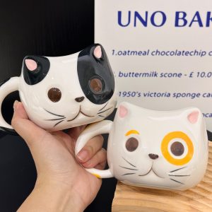 Cute Cartoon Ceramic Water Cup - Adorable Girl Heart Cat Mug for Home, Breakfast, Oatmeal - Soft and Healing Design