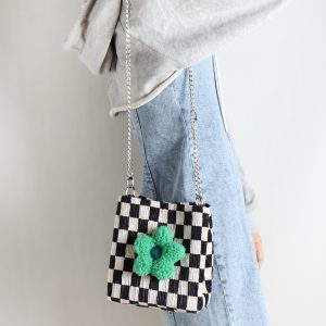 Cute Checkered Bucket Bag - Soft Floral Tote Crossbody for Spring/Summer - Large Capacity Niche Fashion Accessory