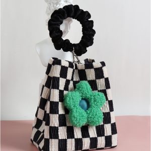 Cute Checkered Bucket Bag - Soft Floral Tote Crossbody for Spring/Summer - Large Capacity Niche Fashion Accessory