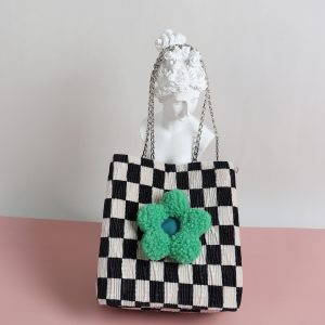Cute Checkered Bucket Bag - Soft Floral Tote Crossbody for Spring/Summer - Large Capacity Niche Fashion Accessory