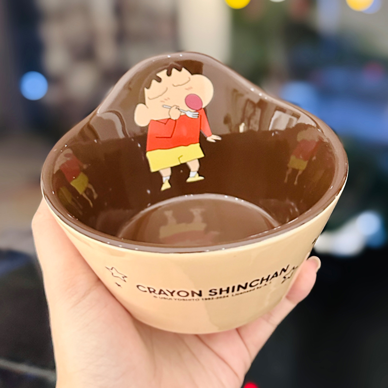 Cute Crayon Shin-chan Ceramic Tableware Set for Kids - One-Person Meal Bowl, Plate, and Milk Cup - Perfect for Breakfast