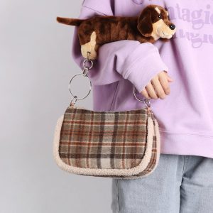 Cute Creative Sausage Dog Plush Doll Underarm Bag - Autumn Winter Small Handheld Crossbody Bag for Trendy Style