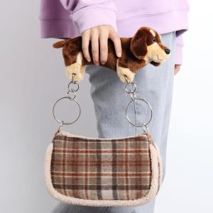 Cute Creative Sausage Dog Plush Doll Underarm Bag - Autumn Winter Small Handheld Crossbody Bag for Trendy Style