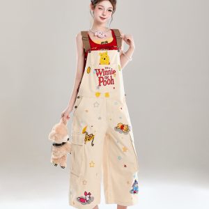 Cute Embroidered Winnie the Pooh Jumpsuit for Girls - Summer American Style Loose Casual Overalls, Disney Fashion Outfit