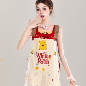 Cute Embroidered Winnie the Pooh Jumpsuit for Girls - Summer American Style Loose Casual Overalls, Disney Fashion Outfit