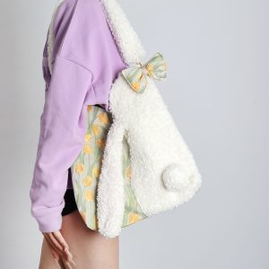 Cute Floppy-Eared Rabbit Plush Color-Blocking Large Capacity Shoulder Crossbody Bag – Adorable Y2K Style for Everyday Use