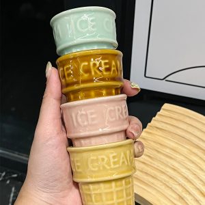 Cute Girl Heart Ceramic Ice Cream Cup - Sweet Cone Round Dessert Cup for Ice Cream Cakes - Trendy 90s Aesthetic Decor