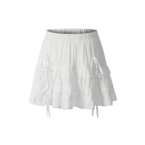 Cute Girl Summer Ballet Style Bow Tie A-Line Skirt - High-Waisted Slimming Short Skirt for Youthful 90s Inspired Fashion