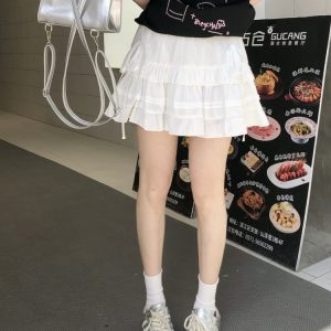 Cute Girl Summer Ballet Style Bow Tie A-Line Skirt - High-Waisted Slimming Short Skirt for Youthful 90s Inspired Fashion