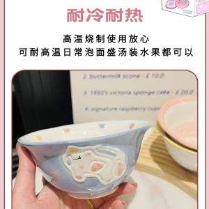 Cute Hand-Painted Cartoon Unicorn Ceramic Bowl with Underglaze, 5-Inch Ice Cream Bowl and Dessert Spoon, Perfect for Kids' Parties