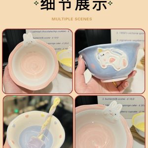 Cute Hand-Painted Cartoon Unicorn Ceramic Bowl with Underglaze, 5-Inch Ice Cream Bowl and Dessert Spoon, Perfect for Kids' Parties