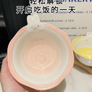 Cute Hand-Painted Cartoon Unicorn Ceramic Bowl with Underglaze, 5-Inch Ice Cream Bowl and Dessert Spoon, Perfect for Kids' Parties