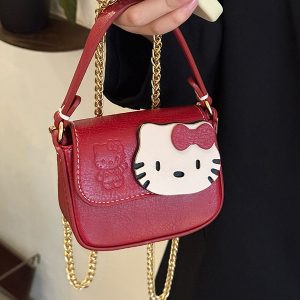 Cute Japanese-Style Hello Kitty Red Square Handbag - Small Crossbody Commuting Coin Purse for Y2K Fashion Lovers