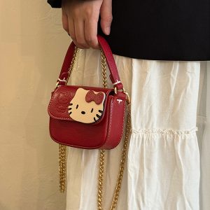 Cute Japanese-Style Hello Kitty Red Square Handbag - Small Crossbody Commuting Coin Purse for Y2K Fashion Lovers
