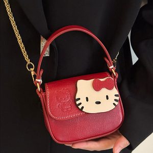 Cute Japanese-Style Hello Kitty Red Square Handbag - Small Crossbody Commuting Coin Purse for Y2K Fashion Lovers