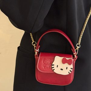 Cute Japanese-Style Hello Kitty Red Square Handbag - Small Crossbody Commuting Coin Purse for Y2K Fashion Lovers