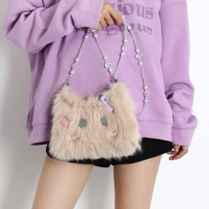 Cute Long-Haired Kitten Plush Crossbody Bag for Girls - Soft Mini Phone Bag, Adorable Animal Design, Perfect for Daily Use