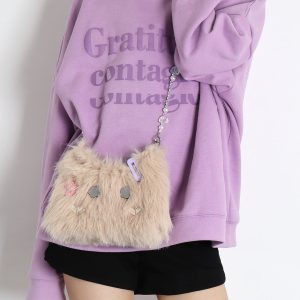 Cute Long-Haired Kitten Plush Crossbody Bag for Girls - Soft Mini Phone Bag, Adorable Animal Design, Perfect for Daily Use