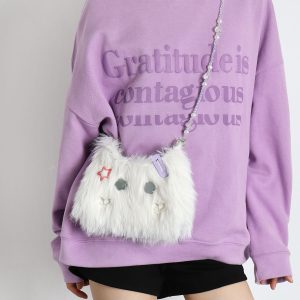 Cute Long-Haired Kitten Plush Crossbody Bag for Girls - Soft Mini Phone Bag, Adorable Animal Design, Perfect for Daily Use