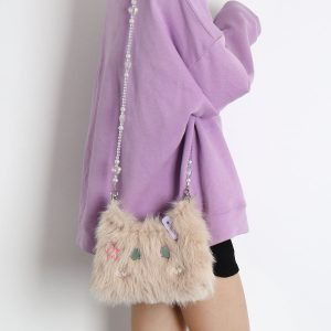 Cute Long-Haired Kitten Plush Crossbody Bag for Girls - Soft Mini Phone Bag, Adorable Animal Design, Perfect for Daily Use