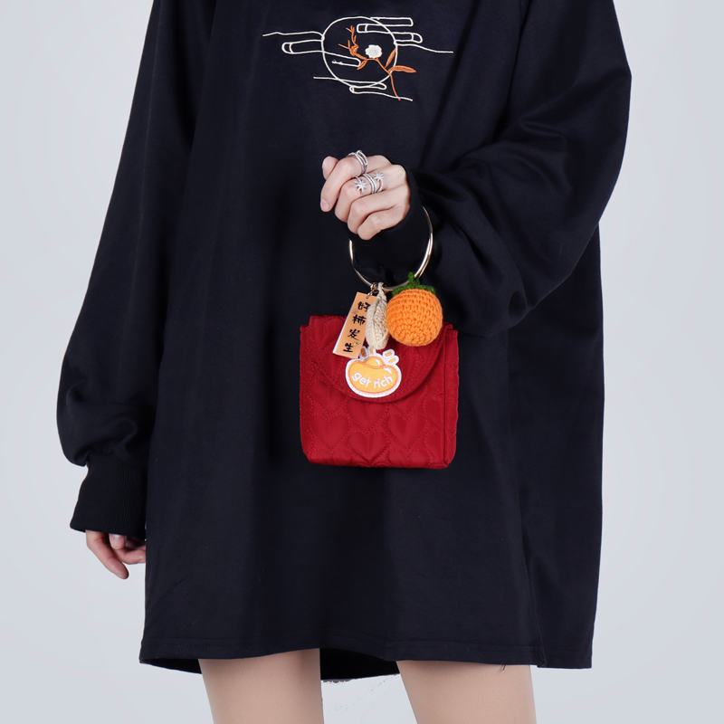 Cute Mini Lucky Red Envelope Handbag - Zodiac-Inspired Crossbody Phone Bag in Good Persimmon Peanut Design