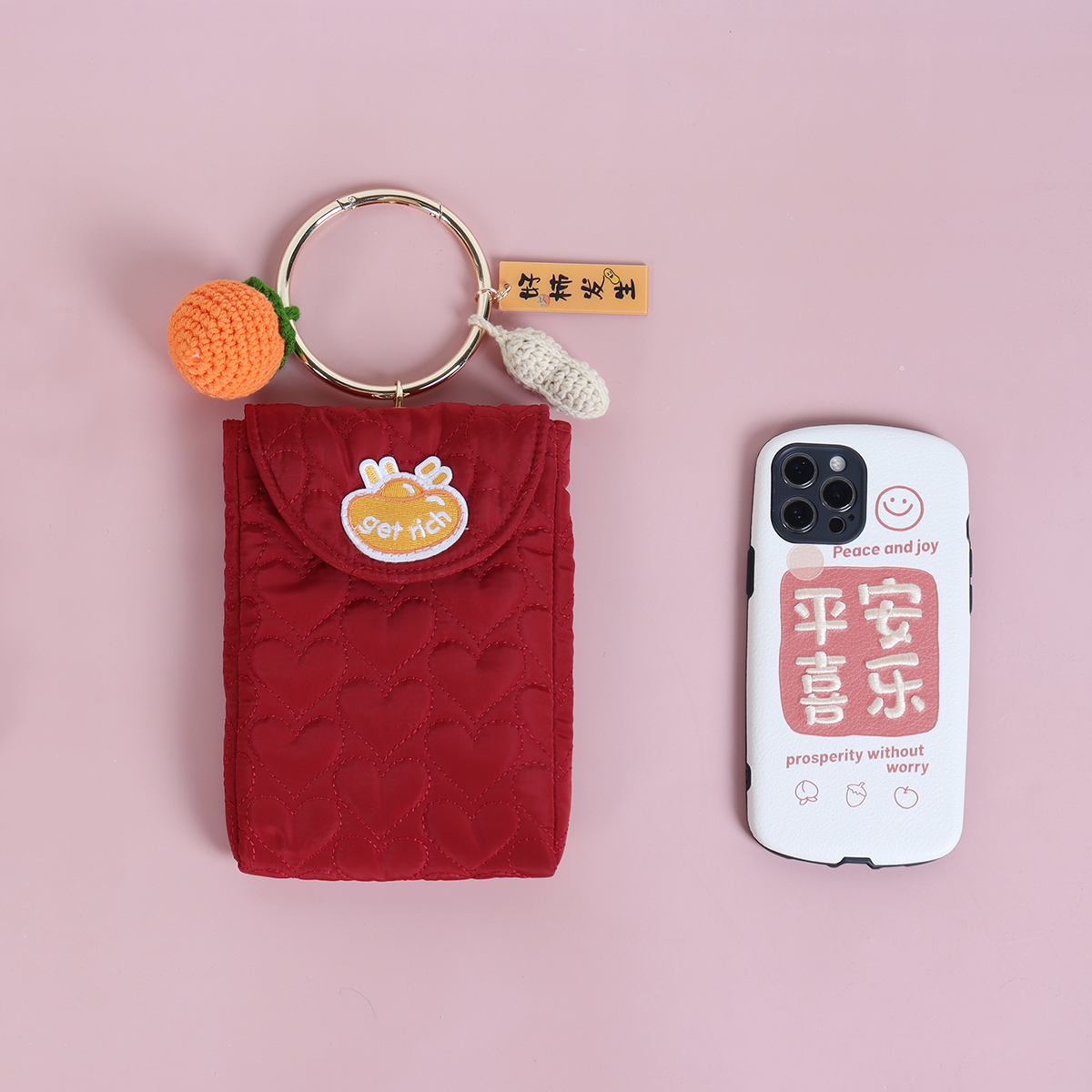 Cute Mini Lucky Red Envelope Handbag - Zodiac-Inspired Crossbody Phone Bag in Good Persimmon Peanut Design