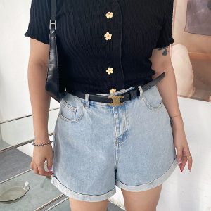 Cute Plus Size Knitted Cardigan - Fresh Design Button Short Sleeve Top for Slimming Style