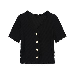 Cute Plus Size Knitted Cardigan - Fresh Design Button Short Sleeve Top for Slimming Style