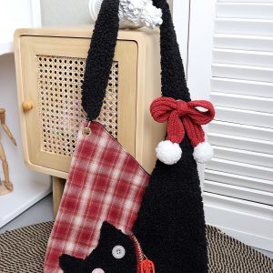 Cute Plush Cat Tote Bag - Red Series New Year Birthstone Lucky Shoulder Crossbody Bag for Y2K and Korean Style Fashion