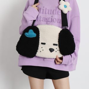 Cute Plush Dog Crossbody Bag for Girls - Large Capacity, Autumn Style, Single Shoulder, Two-Dimensional Design