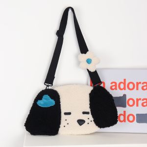 Cute Plush Dog Crossbody Bag for Girls - Large Capacity, Autumn Style, Single Shoulder, Two-Dimensional Design