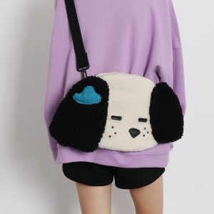 Cute Plush Dog Crossbody Bag for Girls - Large Capacity, Autumn Style, Single Shoulder, Two-Dimensional Design