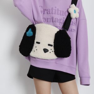 Cute Plush Dog Crossbody Bag for Girls - Large Capacity, Autumn Style, Single Shoulder, Two-Dimensional Design