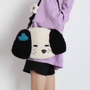 Cute Plush Dog Crossbody Bag for Girls - Large Capacity, Autumn Style, Single Shoulder, Two-Dimensional Design