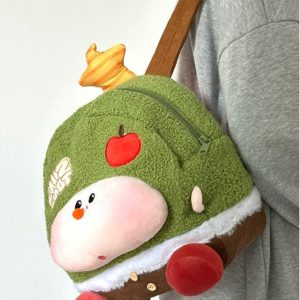 Cute Soft Cartoon Plush Backpack for Women, Lightweight Commuter Travel Book Bag, Niche Wish Tree Design