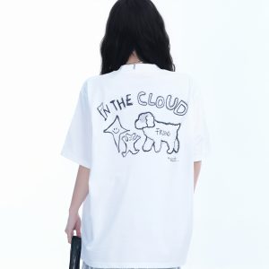 Cute White Oversized Short Sleeve T-Shirt for Women with Sheep Graphic - Summer Y2K Style, Casual Loose Fit