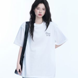 Cute White Oversized Short Sleeve T-Shirt for Women with Sheep Graphic - Summer Y2K Style, Casual Loose Fit