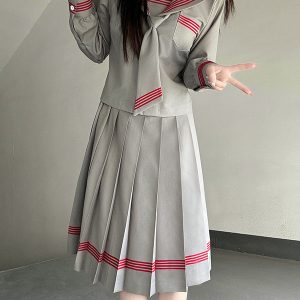 Dark Blue Japanese Style Long Sleeve JK Uniform Set for Women - Pudding Bear Pudding Bear Inspired Spring Fashion