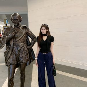 Dark Blue Low-Waist Cargo Pants for Women - Loose Fit, Slimming Casual Floor-Length Style, Perfect for Y2K and Everyday Wear