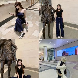 Dark Blue Low-Waist Cargo Pants for Women - Loose Fit, Slimming Casual Floor-Length Style, Perfect for Y2K and Everyday Wear