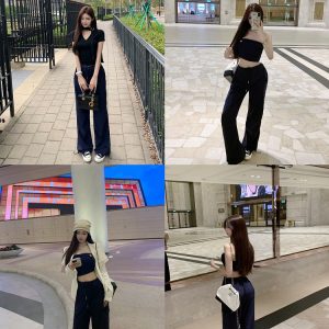 Dark Blue Low-Waist Cargo Pants for Women - Loose Fit, Slimming Casual Floor-Length Style, Perfect for Y2K and Everyday Wear