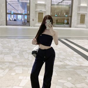 Dark Blue Low-Waist Cargo Pants for Women - Loose Fit, Slimming Casual Floor-Length Style, Perfect for Y2K and Everyday Wear