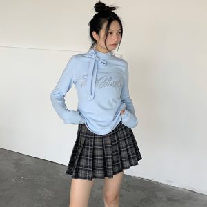 Dark Blue Plaid Pleated Skirt for Autumn & Winter - Mid-Low Waist, Lined, Punk Style, Niche Fashion, Trendy Layering Piece