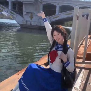 Dark Blue Sailor Suit Set - Japanese JK Uniform with Pudding Bear Design, College Style Long Skirt, Summer Fashion