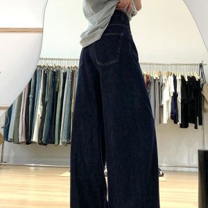 Dark Blue Wide-Leg Jeans for Plus-Size Women - 2025 Loose Fit, Flattering Casual Pants, Relaxed Style